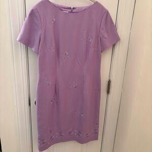 Vintage 100% Silk Talbots Lilac Violet Floral Midi Shift Cocktail Dress size 4